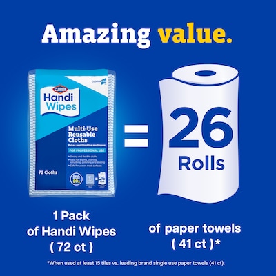 CloroxPro Clorox Handi Wipes Cotton Cleaning Cloths, Blue/White, 72 Cloths/Pack (60942)