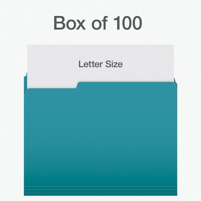 Pendaflex Heavy Duty File Folder, 1/3-Cut Tab, Assorted, Letter Size, Teal, 100/Box (1006995)