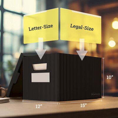 Bankers Box Stor/File Medium Duty 60% Recycled FastFold Corrugated File Box with Lid, Letter/Legal Size, Black/Gray, 4/Carton