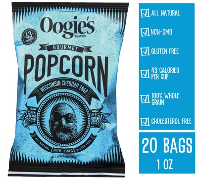 Oogie's Snacks Wisconsin Cheddar 1848 Popcorn, 1 oz., 20 Bags/Box (856856001179)