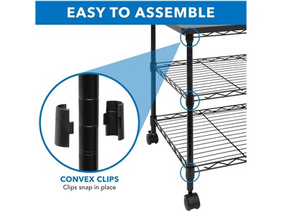 Mount-It! 3-Shelf Steel/Laminate Large Printer Cart with Wheels, Black (MI-7856)