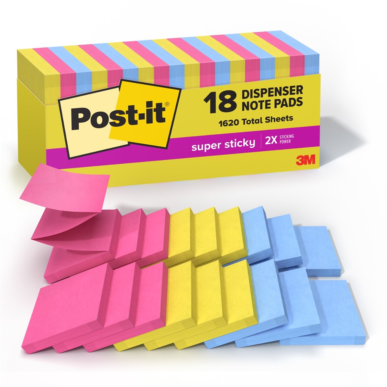 Post-it Super Sticky Pop-up Notes, 3 x 3, Summer Joy Collection, 90 Sheets/Pad, 18/Pads (R330-18SSJOYCP)