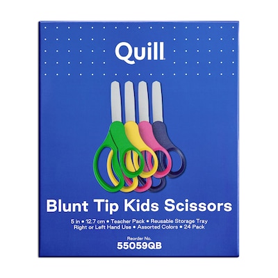 Quill Brand® Teacher Pack 5 Kids Blunt Tip Stainless Steel Scissors, Straight Handle, Right and Lef