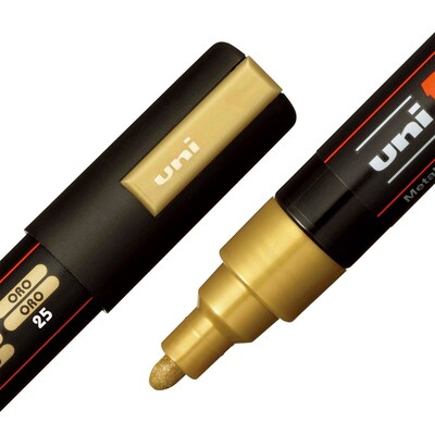 POSCA PC-5M Water Based Paint Marker, Medium Bullet Tip, Gold, 3/Pack (UBCPC5MGOLD-3)