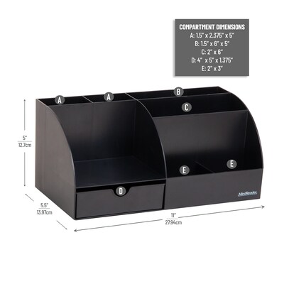 Mind Reader 7 Compartment Plastic Desk Organizer, Black (JOEANCH-BLK)