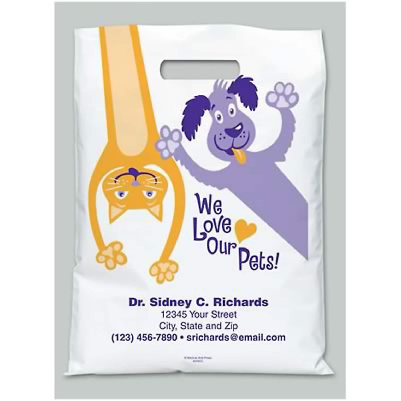 Medical Arts Press®Veterinary Personalized 2-Color Jumbo Supply Bags; 12x16; We Love Our Pets, 100 Bags, (24933)