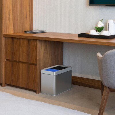 iTouchless 5.3 Gallon (20 Liter) Dual Compartment Open Top Trash Can & Recycle Bin, Silver