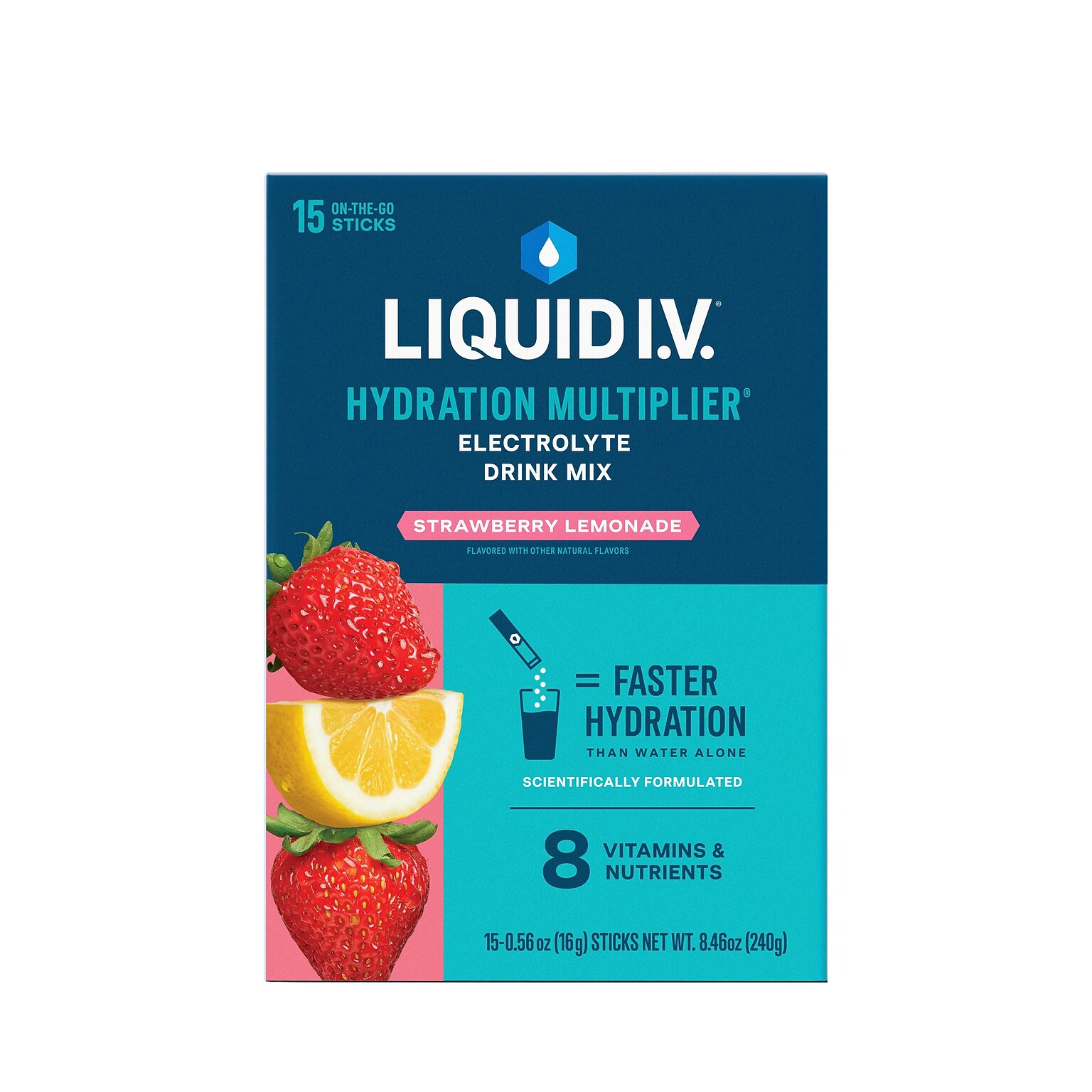 LIQUID I.V. Hydration Multiplier Strawberry Lemonade Electrolyte Powder Drink Mix, 0.56 oz., 15 Sticks/Box (EHC97023)