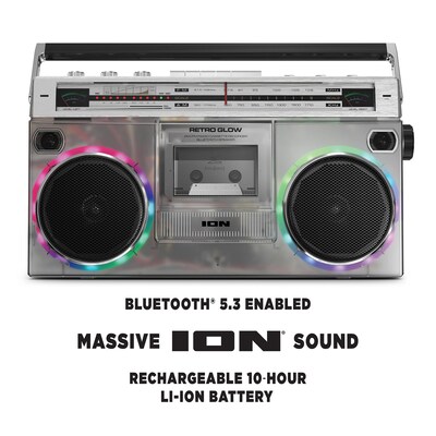 ION Retro Glow Bluetooth Boombox, Translucent (RETRGLWXUS)
