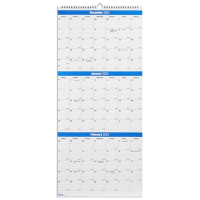 2024 Quill Brand® 27 x 12 Vertical Wall Calendar, Blue (5216624QCC)
