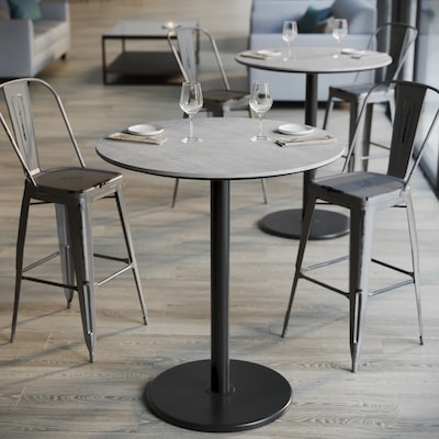 Flash Furniture Acadia 36" Round Wooden Dining Table with Round Base, Gray Faux Concrete/Black Base (STRD36CGTR24B)