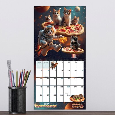 2027 TF Publishing Space Cats 7" x 7" Monthly Wall Calendar, Multicolored (27-2009)