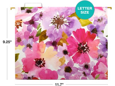 Global Printed Products Deluxe Designer Floral Heavy-Duty Hanging File Folders, Straight-Cut, Letter-Size, Assorted Colors