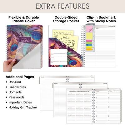 2027 Excello Brands 9.3" x 11" Weekly & Monthly Standard Planner, Plastic Cover, Pastel Peacock (ESPRO-CY27-8511-61)
