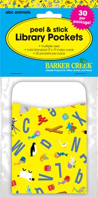 Barker Creek ABC Animals Library Pockets, 5.125 x 3.5, 30/Pack (LL1222)