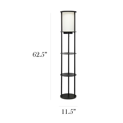 Simple Designs Etagere Organizer Storage 62.5" Floor Lamp with 2 USB Charging Ports and 1 Charging Outlet, Black (LF2010-BLK)