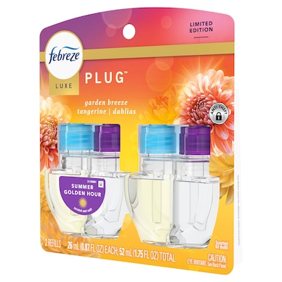 Febreze Plug In Oil Warmer Refill, Summer Golden Hour Scent, 0.87 oz., 2/Pack (15577)