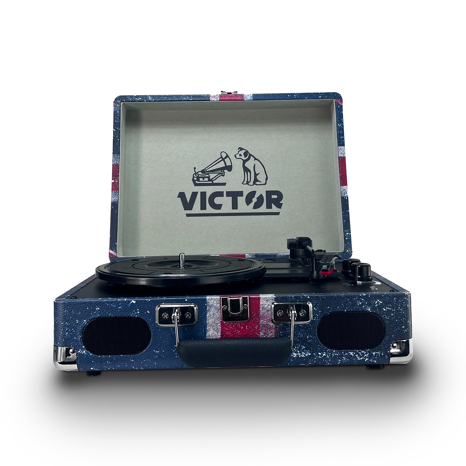Victor Metro Plus Bluetooth Suitcase Turntable 3-Speed Vinyl Record Player with Speakers, Union Jack (VSRP-850B-UK)