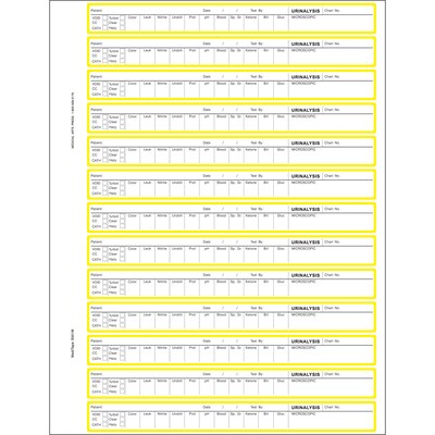 MediTape® Medical Labels; Urinalysis/Urine Test Report, White with Yellow, 3/4x7-1/4, 1300 Labels