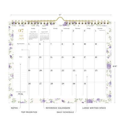 2026-2027 Blue Sky Wirebound Forget Me Not 8.75 x 11 Academic Monthly Wall Calendar, Assorted Colors (159082)