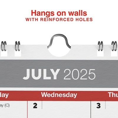 2025-2026 Staples 15" x 12" Academic Monthly Calendar, Gray/Red (ST62816-25)
