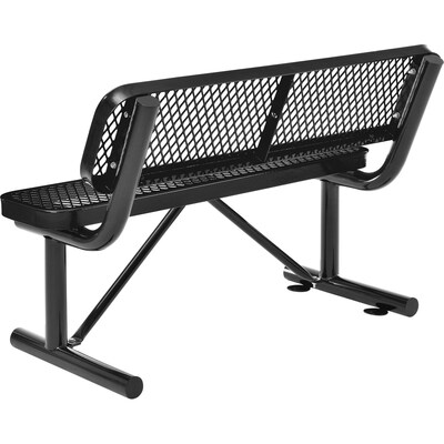 Global Industrial 4 Outdoor Steel Bench w/ Backrest, Expanded Metal, Black (695743BK)