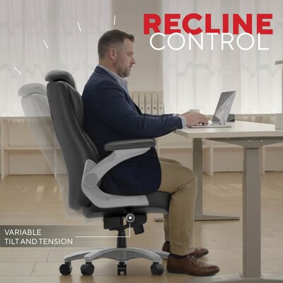 Staples Randolph Ergonomic Bonded Leather Executive Big & Tall Chair, 400 lb. Capacity, Black (ST62818)