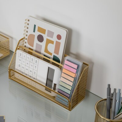 Martha Stewart Ryder 6-Piece Mesh Metal Desktop Organizer Set, Gold (HHOHD146GLD)