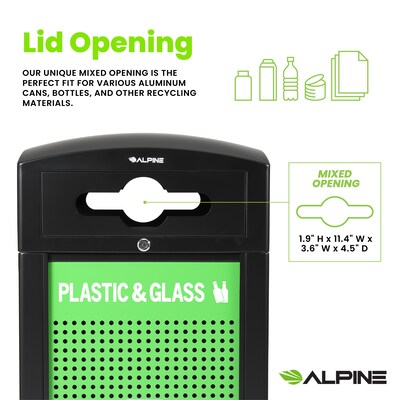 Alpine Industries GS Series Steel Trash Can & Recycling Bin Combo, 40 Gallon, Green (ALP471-40-GS-M)