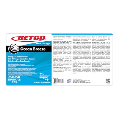 Betco Ocean Breeze RTU Deodorizer, Fresh, 32 oz., 12/Carton (BET2351200)