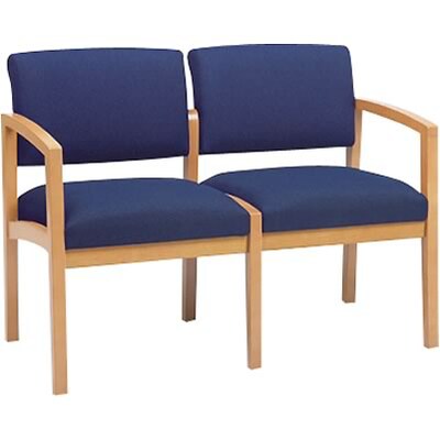Lesro Lenox Series Reception Furniture in Oak Finish with Navy Fabric; 2-Seat Sofa