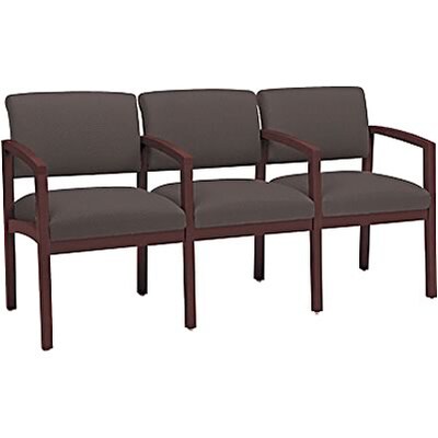 Lesro Lenox Series Reception Furniture in Mahogany Finish with Grey Fabric; 3-Seats with Arms
