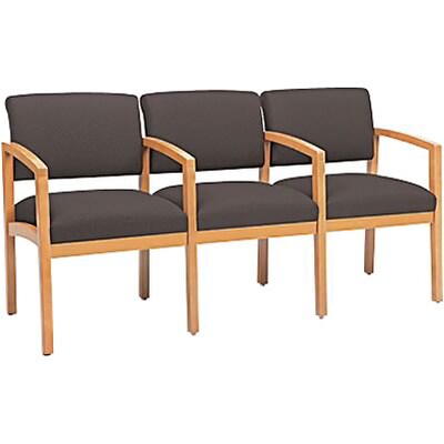 Lesro Lenox Series Reception Furniture in Oak Finish with Grey Fabric; 3-Seats with Arms