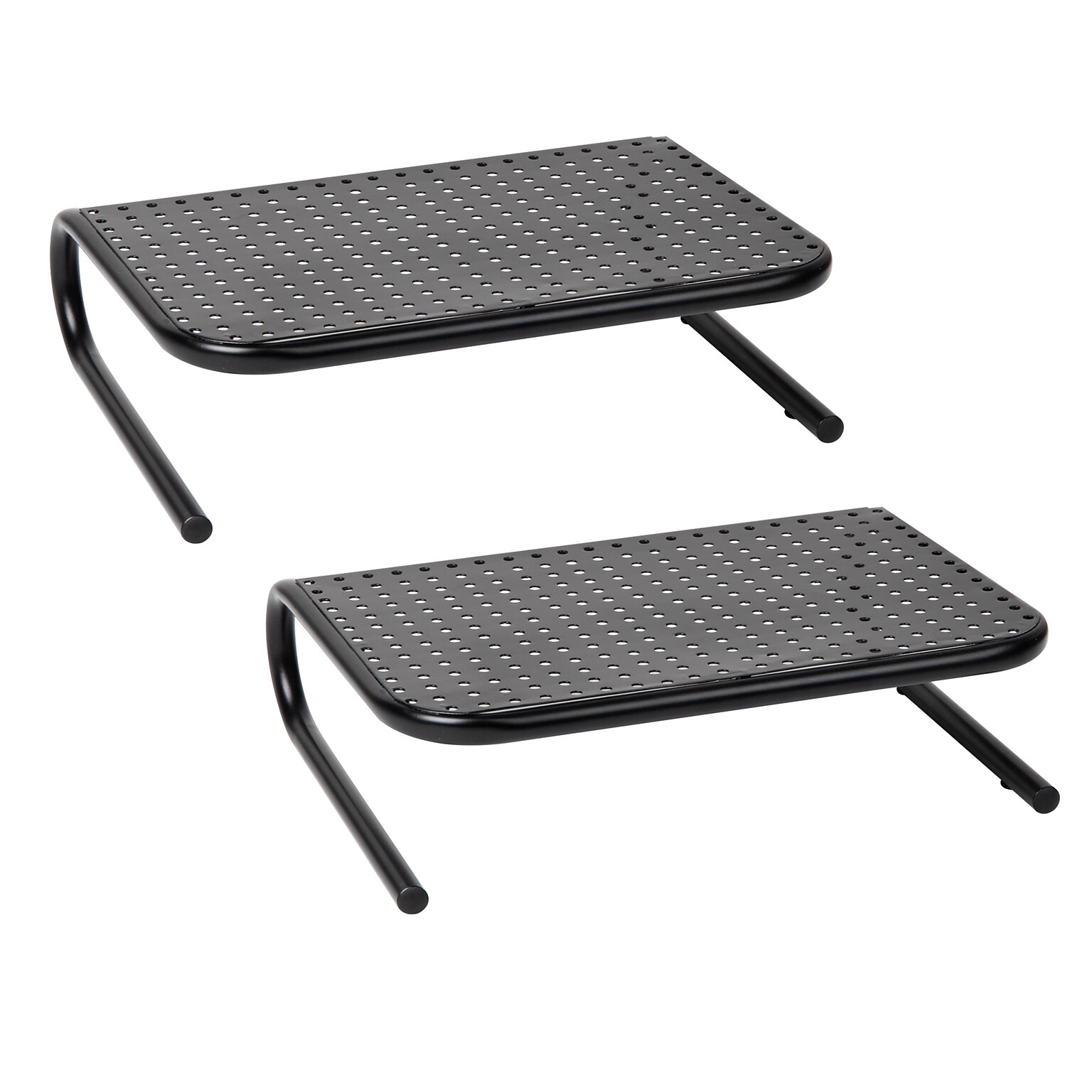 Mind Reader Ventilated Monitor Stand, Holds up to 44 lbs., Metal, Black, 2/Pack (2METMONST-BLK)