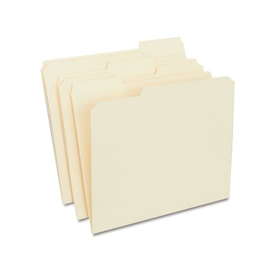 Quill Brand® Premium Reinforced File Folders, Assorted Tabs, 1/3-Cut, Letter Size, Manila, 100/Box (