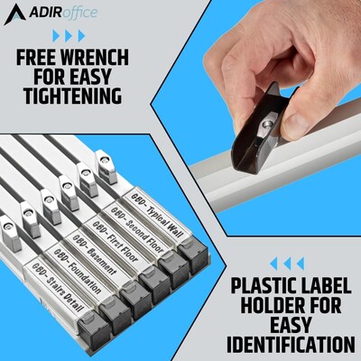 AdirOffice Hanging Clamp Document Holder, 42", Horizontal, Silver Aluminum, 12/Pack (ADI6056--2)