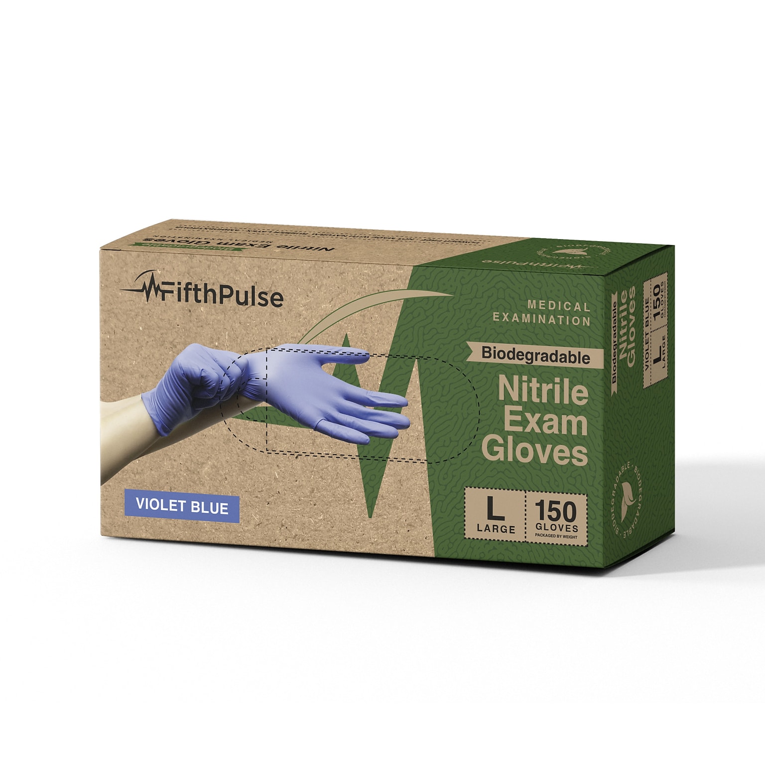 FifthPulse Biodegradable Powder Free Nitrile Exam Gloves, Latex Free, Large, Violet Blue, 150 Gloves/Box (FMN100546)