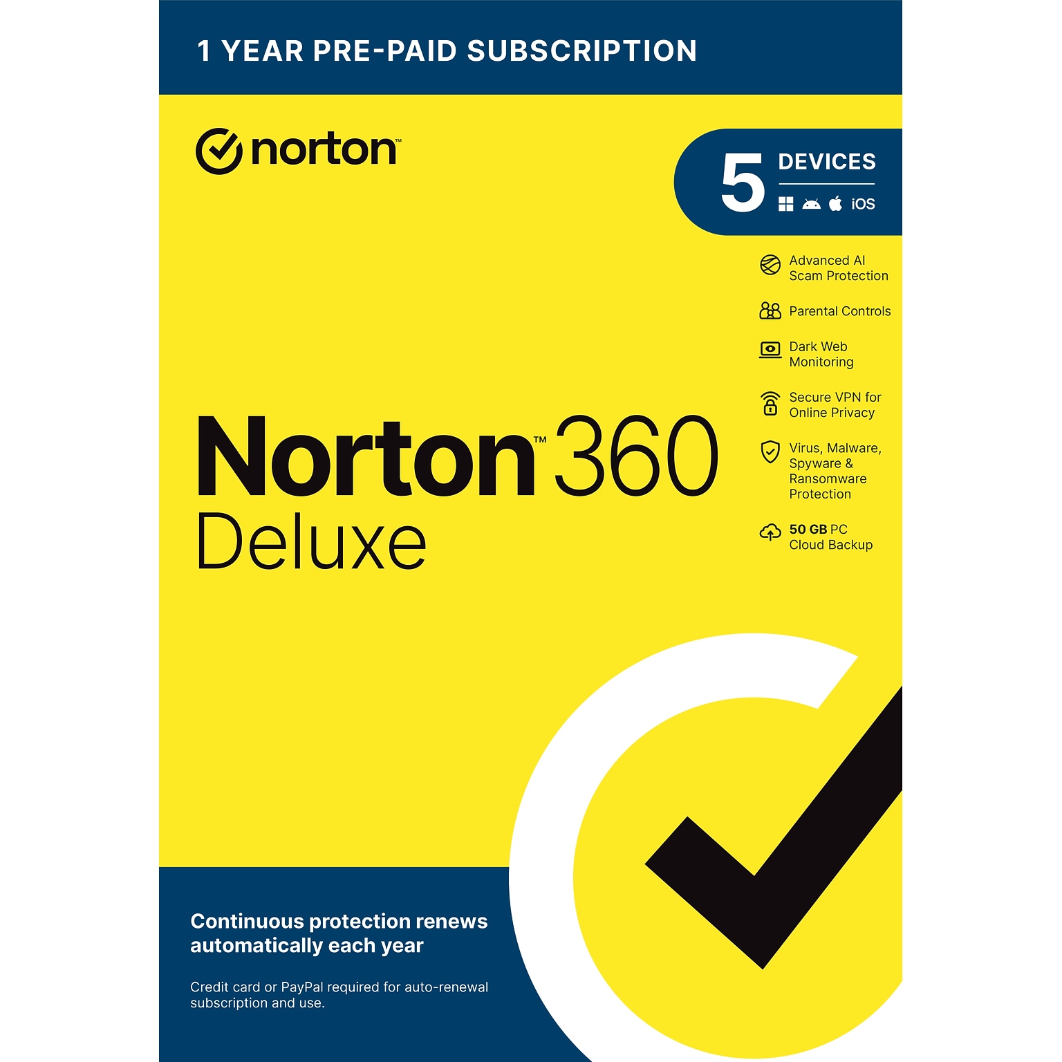 Norton 360 Deluxe Antivirus Software for 5 Devices with Auto-Renewal (21462303)
