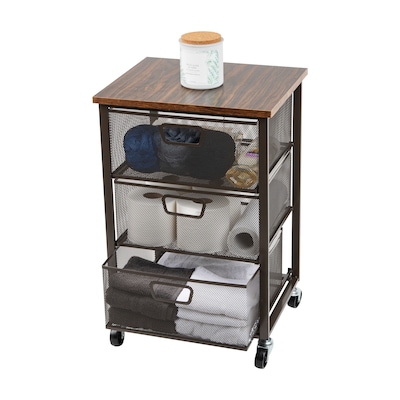 Mind Reader 3-Drawer Rolling Storage Organizer Cart with Wheels, Black (3TMESHC-BLK)