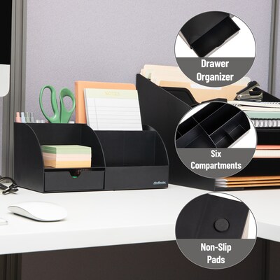 Mind Reader 7 Compartment Plastic Desk Organizer, Black (JOEANCH-BLK)