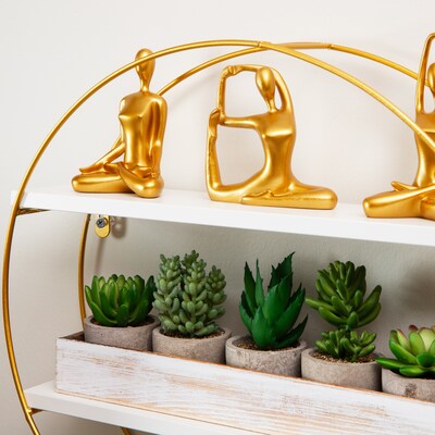 Mind Reader Metal Floating Round Wall Shelf, 15.5" x 3.81" x 16", White/Gold (MDGCIR-WHT)