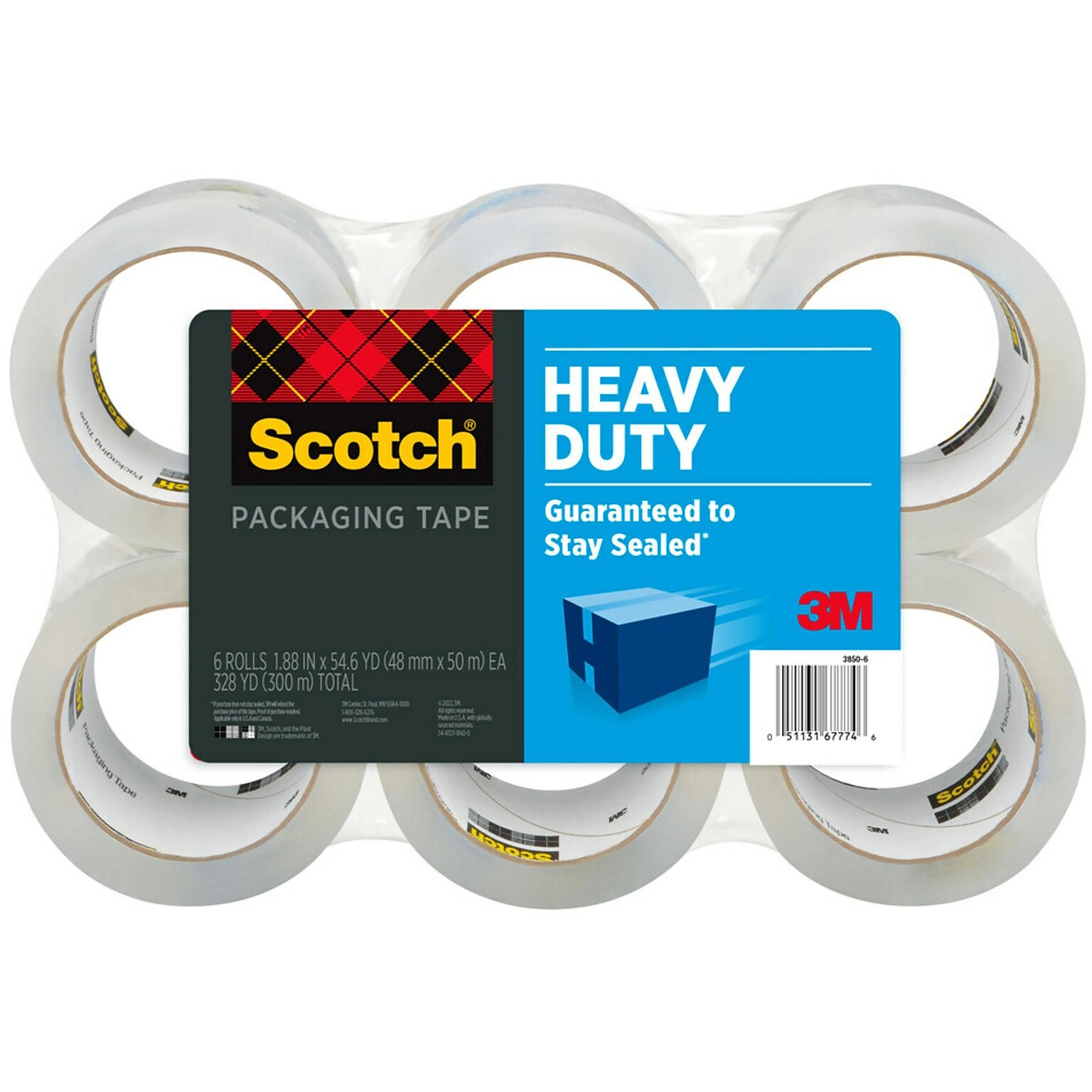 Scotch Heavy Duty Packing Tape, 1.88 x 54.6 yds., Clear, 6/Pack (38506)