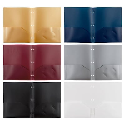 JAM Paper Smooth 3-Hole Punched 2 Pocket Plastic Folder, Assorted Colors, 6/Pack (382EHPastpa)