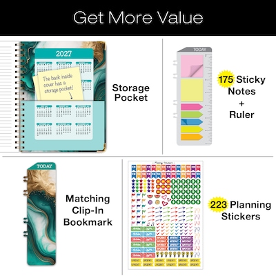 2026-2027 Excello Brands 8.5" x 11" Academic Weekly & Monthly Planner, Paperboard Cover, Teal Gold Marble (FSHN-AY26-8511-54)