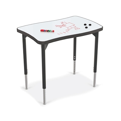 MooreCo Hierarchy Creator Desk, Porcelain Steel Dry Erase Marker Top, Black Legs (70528)