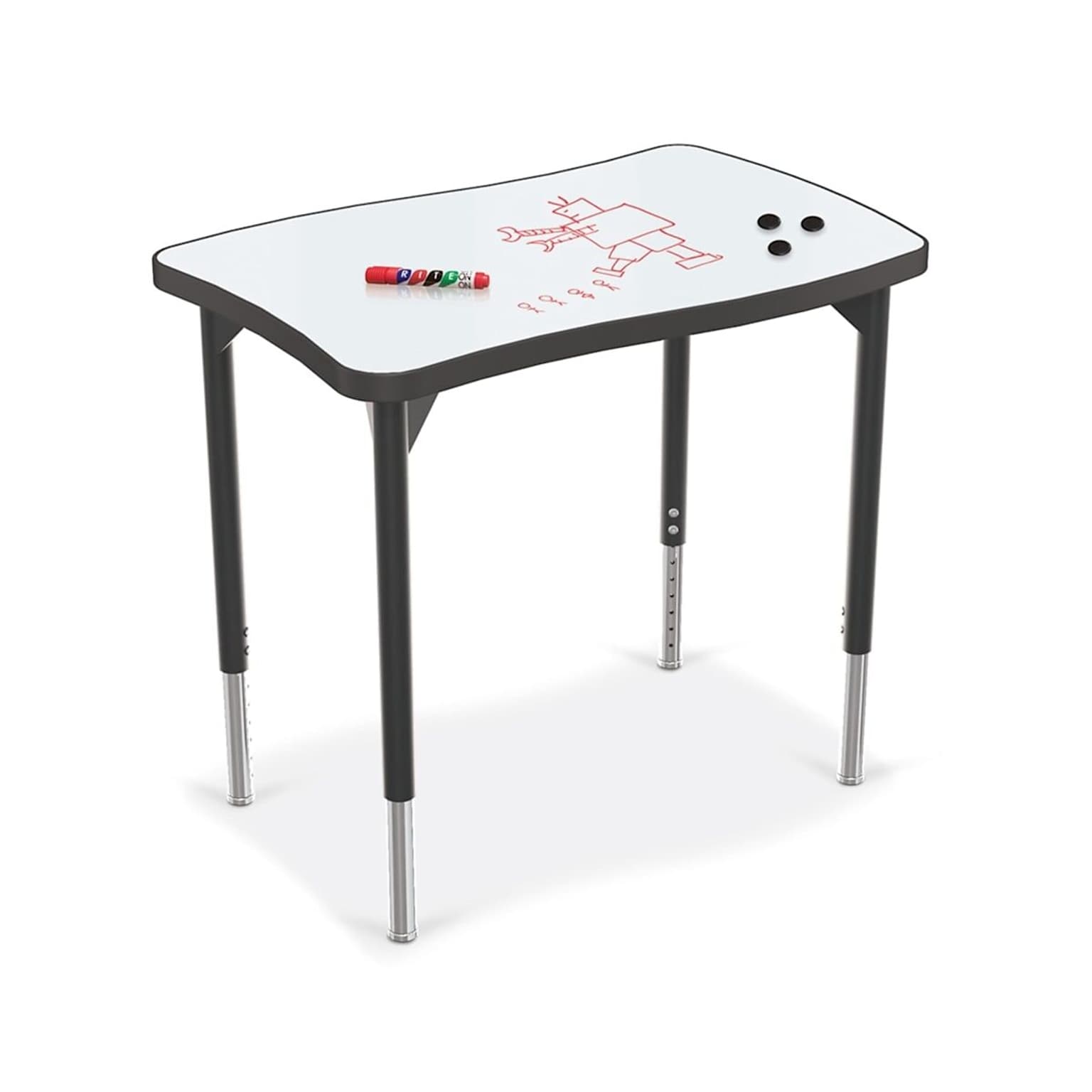 MooreCo Hierarchy Creator Desk, Porcelain Steel Dry Erase Marker Top, Black Legs (70528)