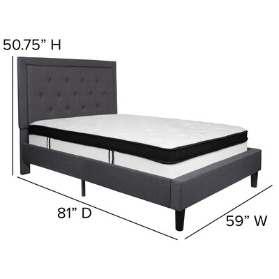 Flash Furniture Roxbury Tufted Upholstered Platform Bed in Dark Gray Fabric with Memory Foam Mattress, Full (SLBMF30)