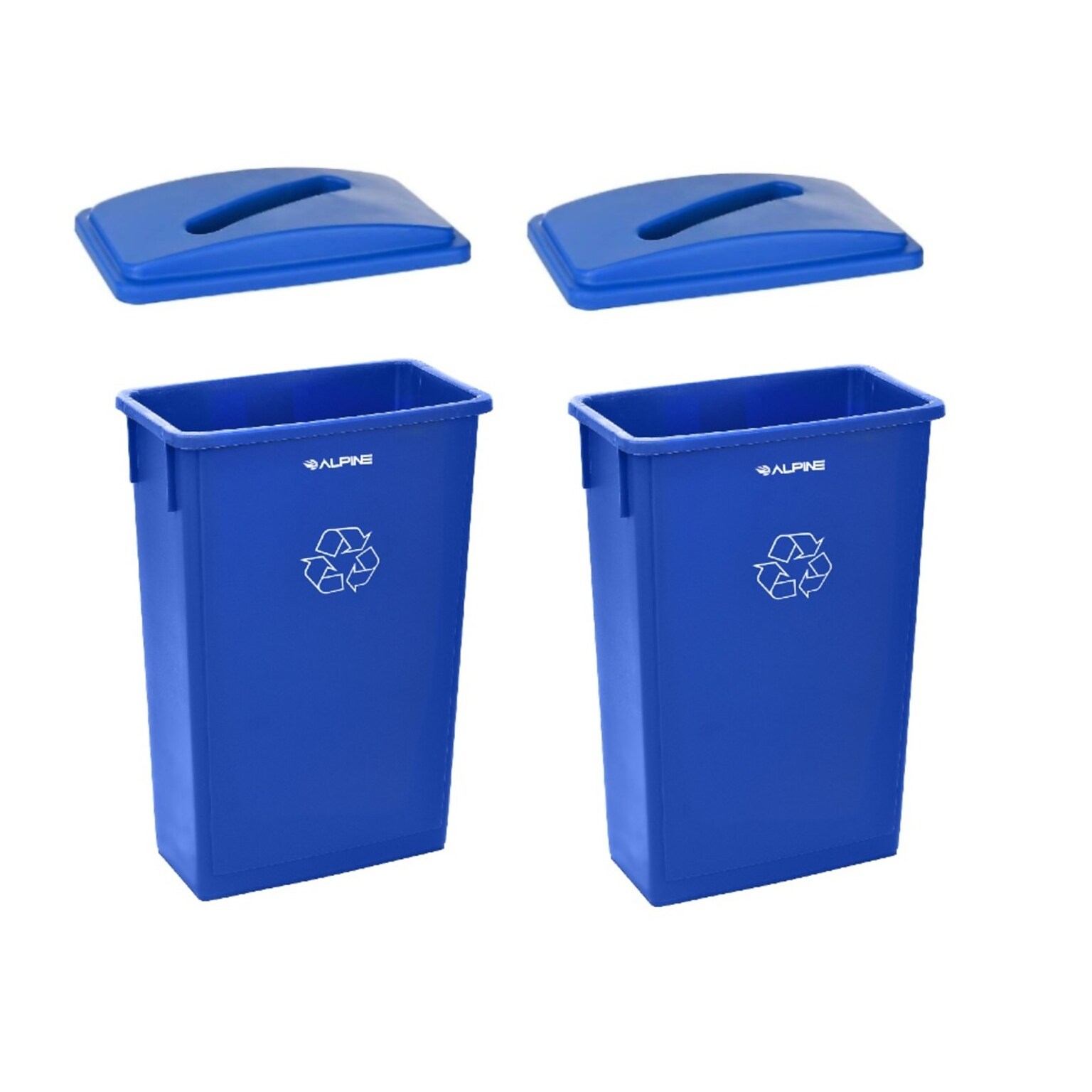 Alpine Industries Polypropylene Recycling Bin, 23 Gallon, Blue, 2/Pack (ALP477-R-BLU-PKG3-2)