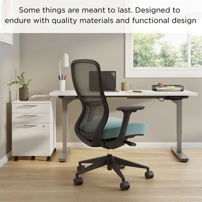 Union & Scale™ Workplace2.0™ Ayalon Mesh Back Fabric Task Chair, Black/Teal (UN59410)