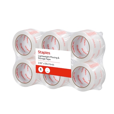 Staples Lightweight Moving & Storage Tape, 2.83” x 54.6 Yards, Clear — 6/Roll Pack